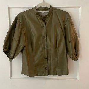 Olive pleather button up blouse